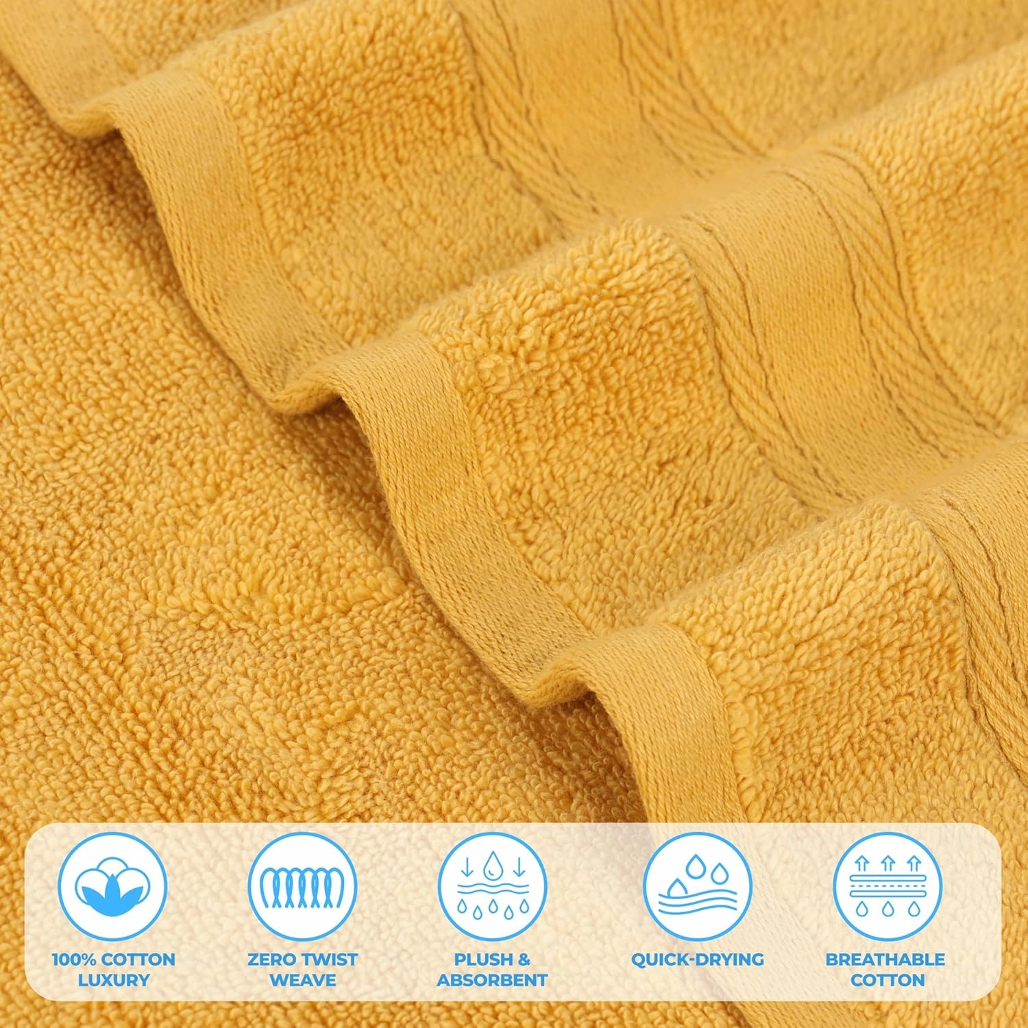 Superior Belmont Zero Twist Cotton Medium Weight Towels, for Kitchen, Bathroom, Shower, Spa, Plush, Quick Dry, Ultra-Soft Towels, Bath Essentials, Thick Border, Absorbent Hand Towels, Set of 6, Gold