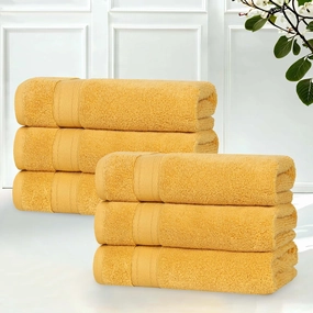 Superior Belmont Zero Twist Cotton Medium Weight Towels, for Kitchen, Bathroom, Shower, Spa, Plush, Quick Dry, Ultra-Soft Towels, Bath Essentials, Thick Border, Absorbent Hand Towels, Set of 6, Gold