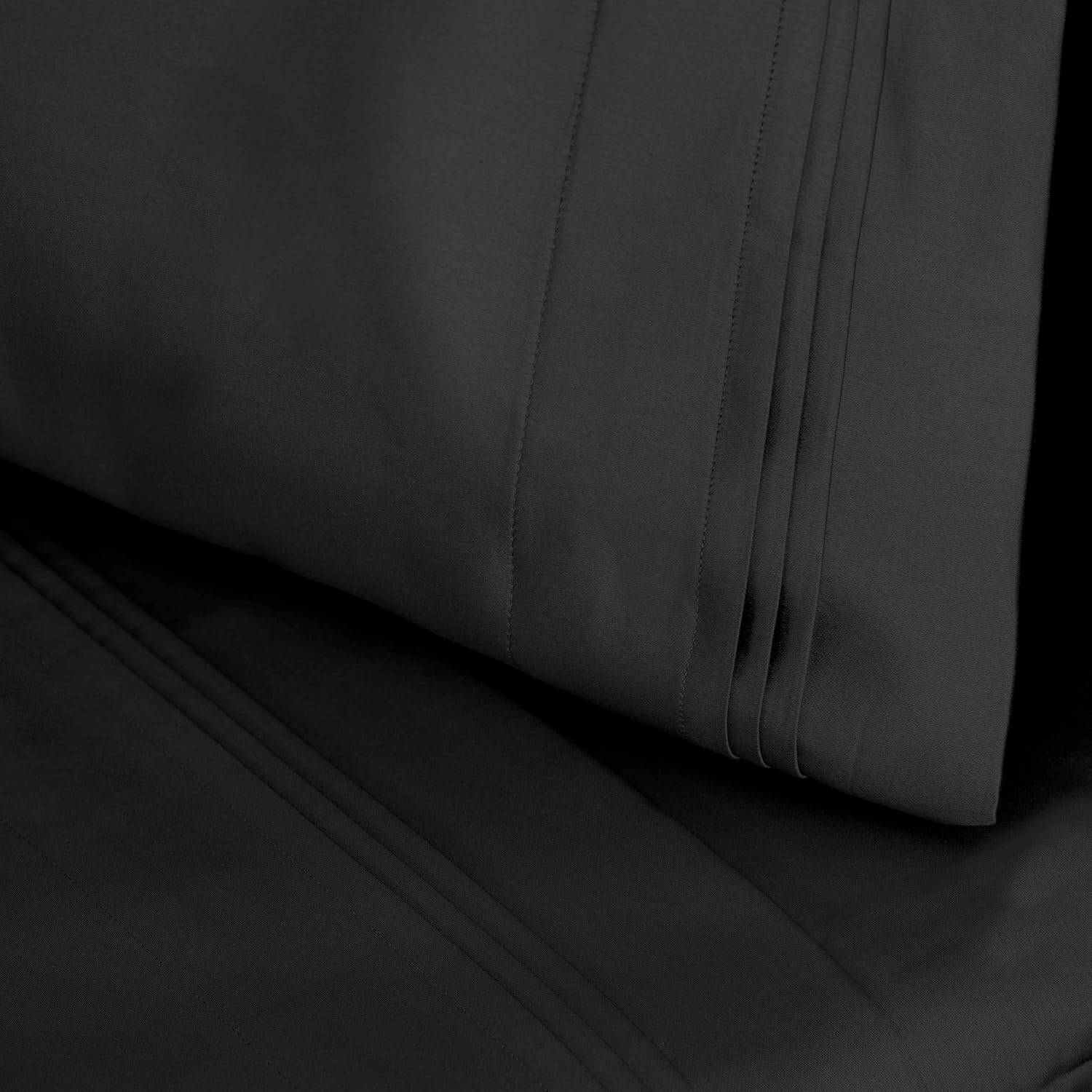 Superior Egyptian Cotton 4 Piece Sheet Set, Luxury 1500 Thread Count, Modern Design, Sustainable Sheets, Ultra-Soft Basics, Solid, Deep Pocket Fitted Sheet, Flat Sheet, Pillowcases, Queen, Black