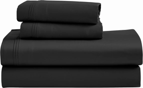 Superior Egyptian Cotton 4 Piece Sheet Set, Luxury 1500 Thread Count, Modern Design, Sustainable Sheets, Ultra-Soft Basics, Solid, Deep Pocket Fitted Sheet, Flat Sheet, Pillowcases, Queen, Black