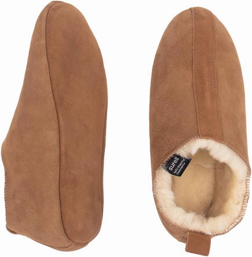 surell - Shearling Lamb Soft Sole Slippers with Cow Suede Shell and Sheepskin Insole (Natural)