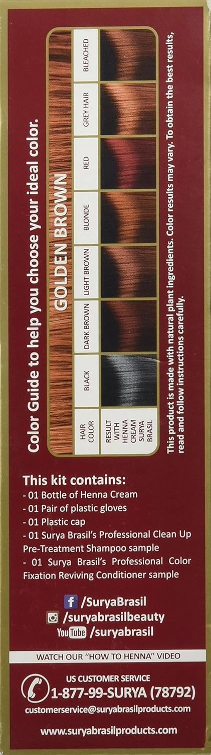 Surya Brasil - Henna Cream, Semi-Permanent Golden Brown Hair Color Treatment for Gray Coverage, Deep Conditioning Hair Dye, 2.37 oz / 70 ml