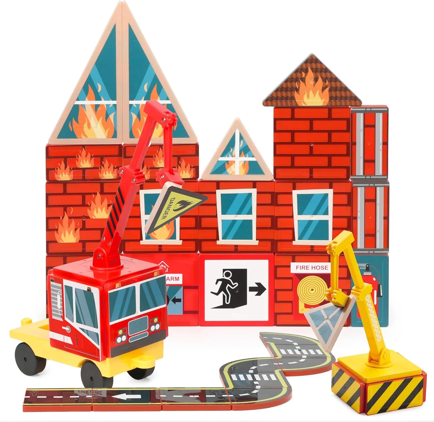 SYNCFUN 40PCS Magnetic City Rescue Set for Kids – Dual-Theme Construction & Firefighting Scenarios, Including Vehicles & Cranes, Educational STEM Toy for Boys & Girls Ages 3-5 4-8