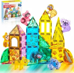 SYNCFUN Magnetic Building Tiles Jungle Animal Set for Kids, 50PCS Including 7 Cute Animals, Educational STEM Toy for Boys & Girls Ages 3-5 4-8, Christmas Birthday Party Gift for Toddlers