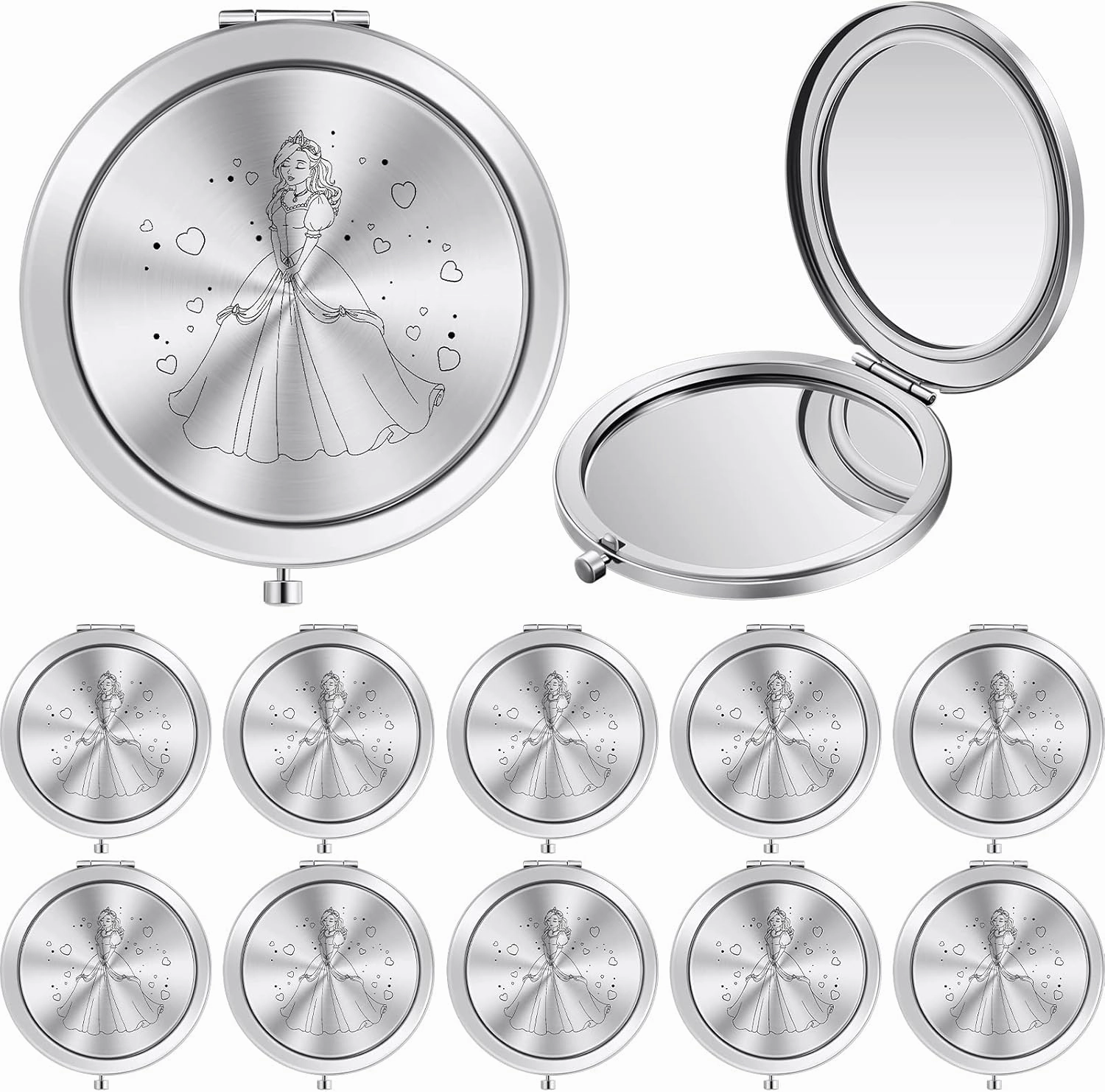 Taiyin 24 Pcs Quinceanera Party Favors for Guests Baptism Compact Mirror Favor Round Hand Makeup Mirror Quinceanera Gifts for 15 Year Old Girl Sweet 15 Birthday Gift for Guest(Silver)