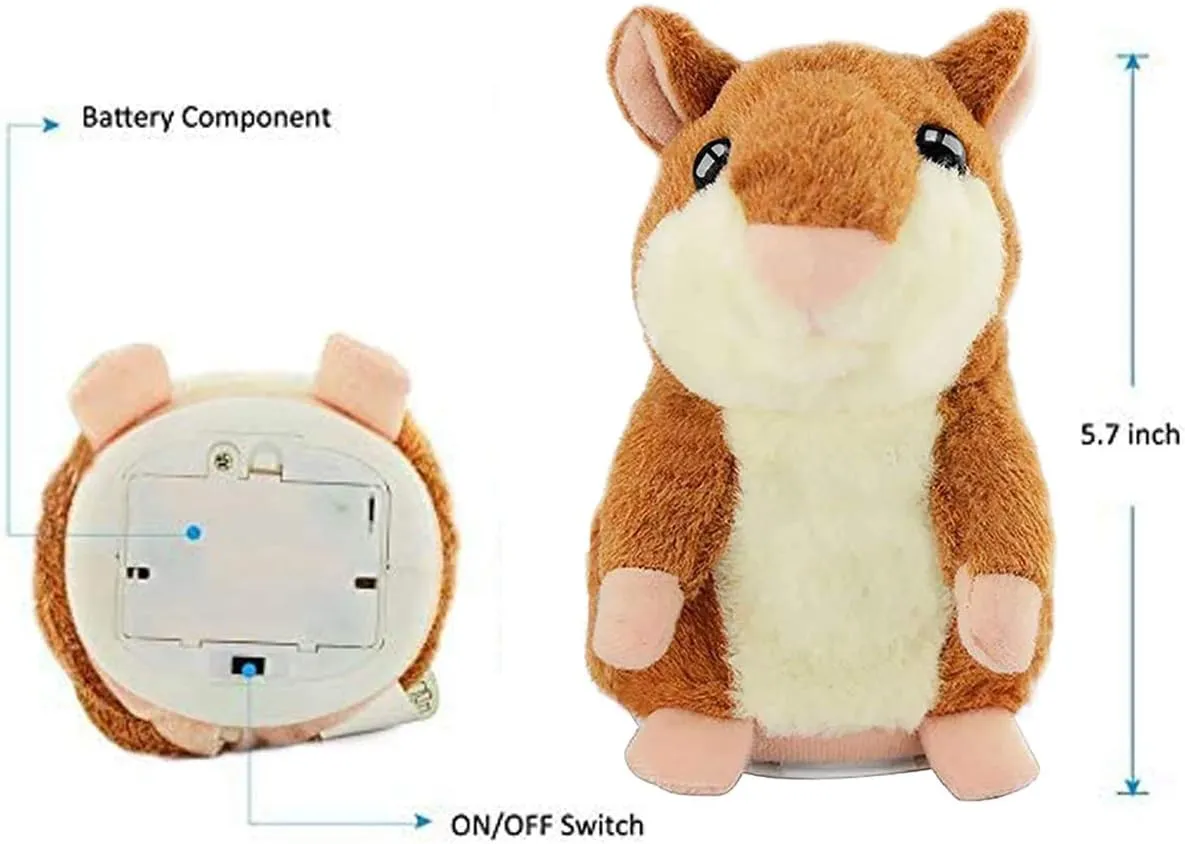 Talking Hamster, Interactive Stuffed Plush Animal Talking Toy Cute Sound Effects with Repeats Your Said Voice, Best Buddy for Kids Gift Age 3  (Brown)