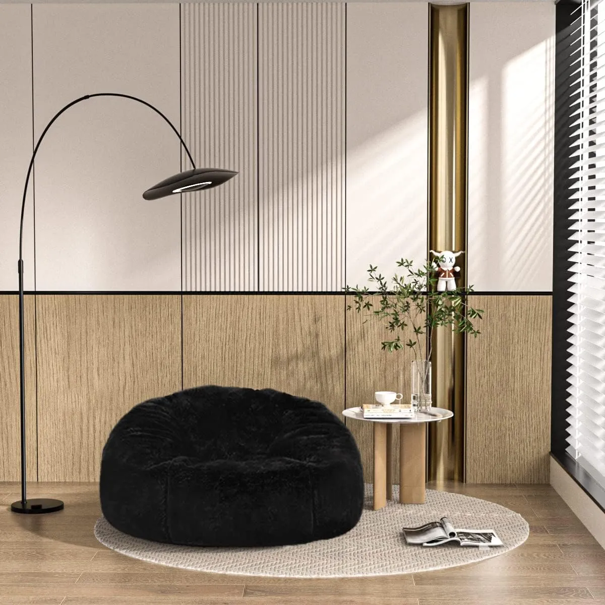Taotique 6FT Giant Bean Bag Chair Cover (Cover only, No Filler) Soft Faux RH Fur Sofa Bed Washable Bean Bag Couch Cover for Adult and Kids with Liner
