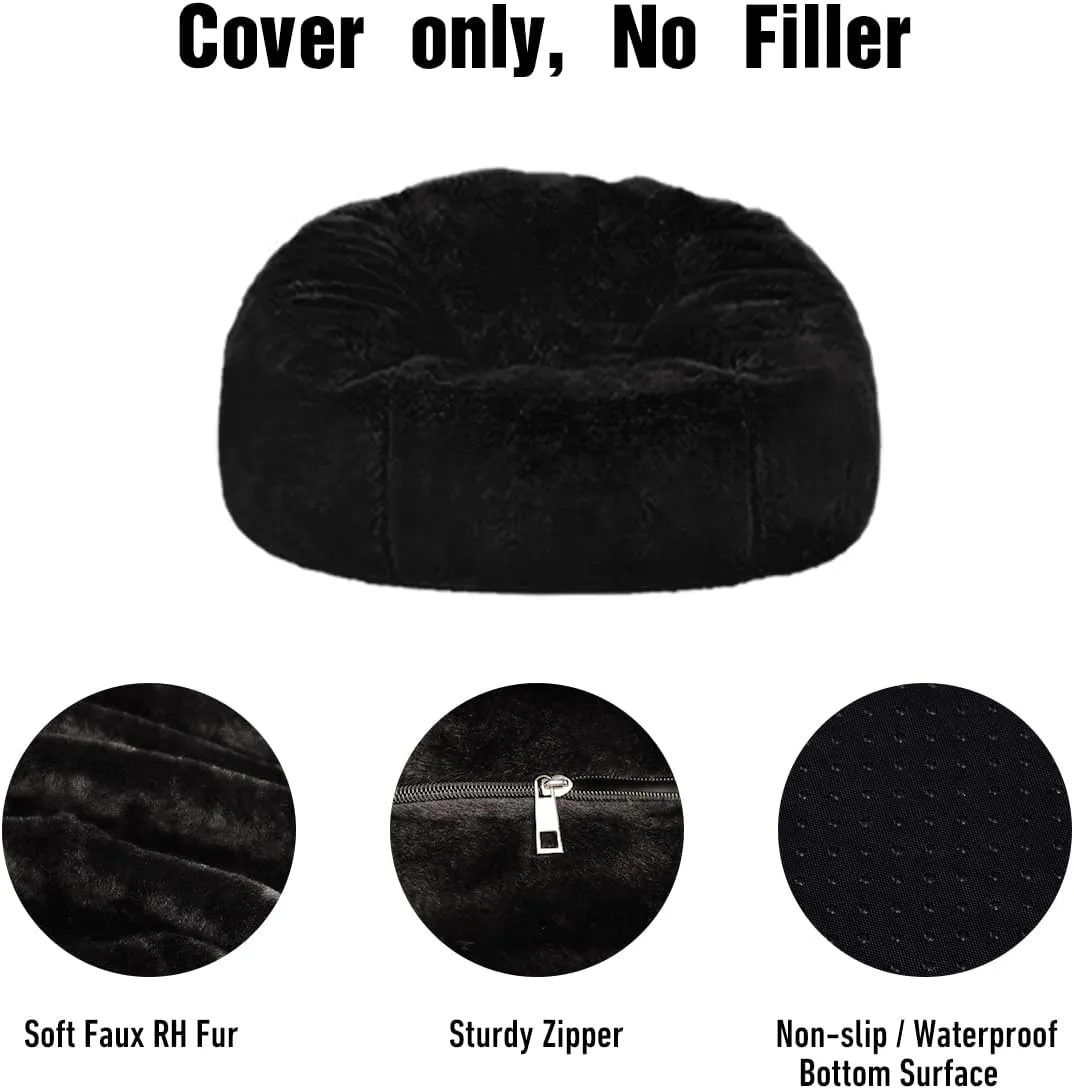 Taotique 6FT Giant Bean Bag Chair Cover (Cover only, No Filler) Soft Faux RH Fur Sofa Bed Washable Bean Bag Couch Cover for Adult and Kids with Liner