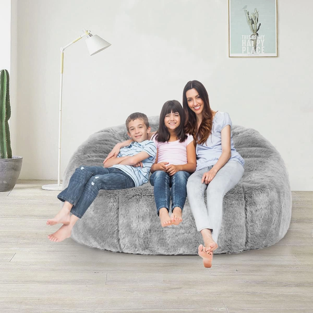 Taotique 6FT Giant Bean Bag Chair Cover (Cover only, No Filler) Soft Faux RH Fur Sofa Bed Washable Bean Bag Couch Cover for Adult and Kids with Liner