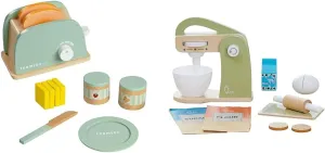 Teamson Kids 3-in-1 Little Chef Frankfurt Wooden Play Kitchen Accessories Set – 11-Pc Toaster Set, 20-Pc Tea Party Set & 10-Pc Mixer Set with Pretend Food and Utensils