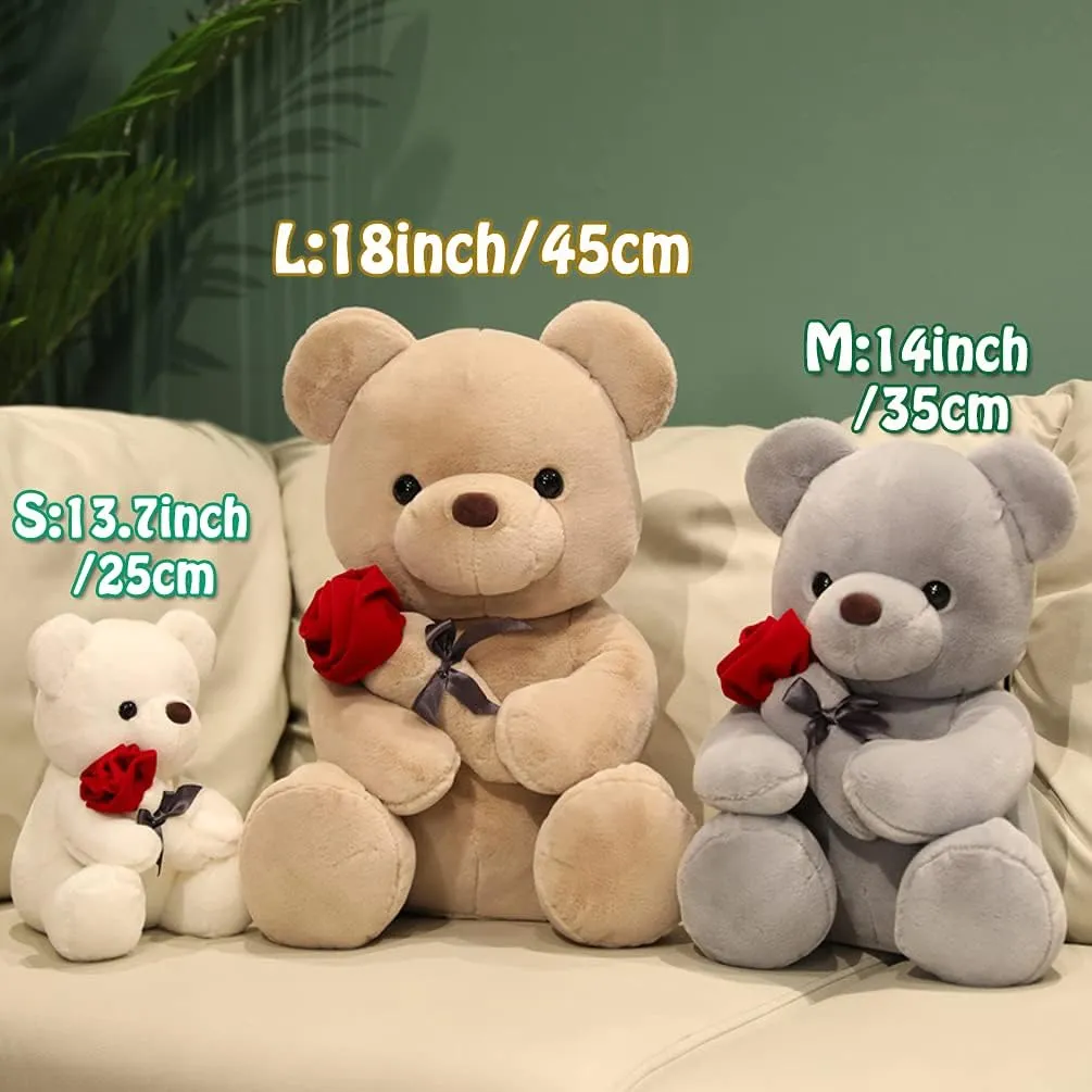 Teddy Bear Plush Stuffed Animal Valentines Teddy Bear with Rose,Cute Sweet Bear Great Gift for Your Loved One,Girlfriend Kids Birthday, Valentine, Christmas (9.84 inches, Brown)