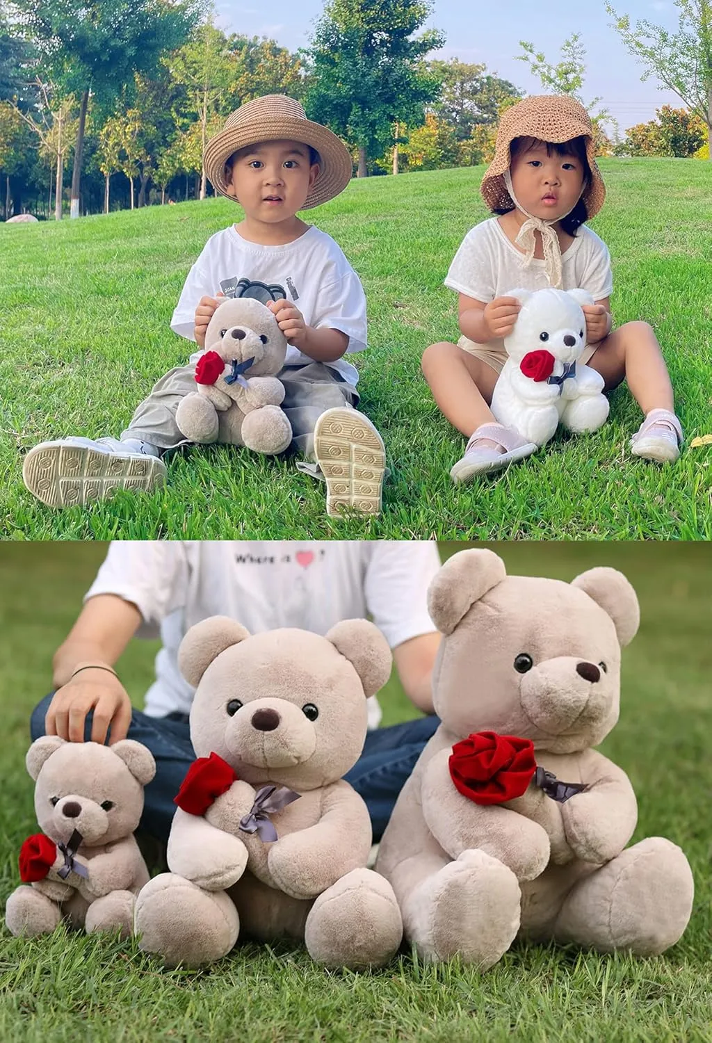 Teddy Bear Plush Stuffed Animal Valentines Teddy Bear with Rose,Cute Sweet Bear Great Gift for Your Loved One,Girlfriend Kids Birthday, Valentine, Christmas (9.84 inches, Brown)