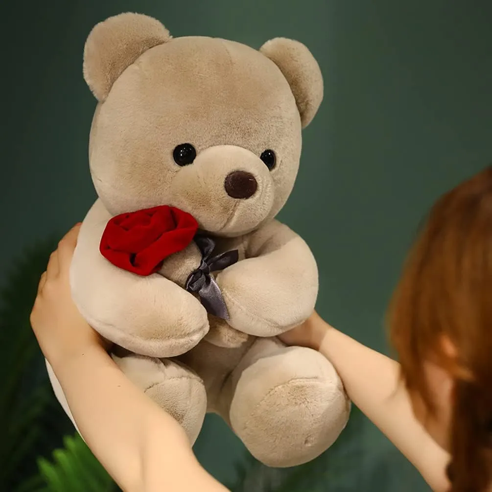 Teddy Bear Plush Stuffed Animal Valentines Teddy Bear with Rose,Cute Sweet Bear Great Gift for Your Loved One,Girlfriend Kids Birthday, Valentine, Christmas (9.84 inches, Brown)