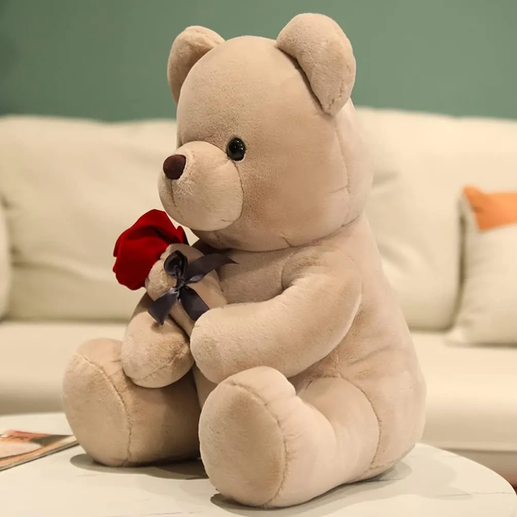 Teddy Bear Plush Stuffed Animal Valentines Teddy Bear with Rose,Cute Sweet Bear Great Gift for Your Loved One,Girlfriend Kids Birthday, Valentine, Christmas (9.84 inches, Brown)