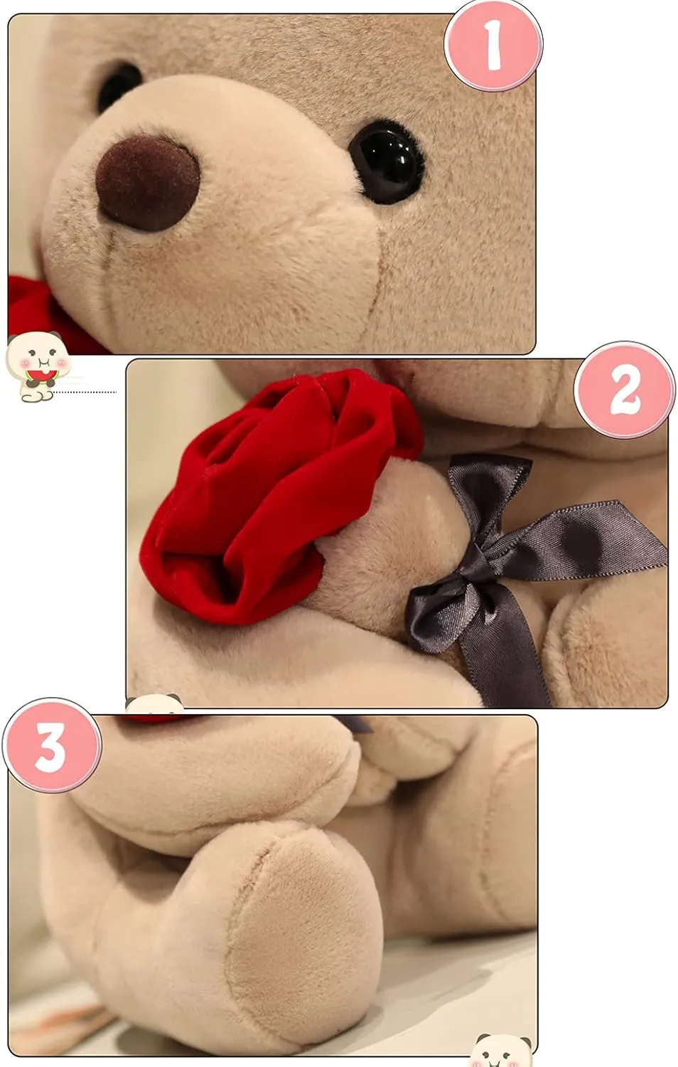 Teddy Bear Plush Stuffed Animal Valentines Teddy Bear with Rose,Cute Sweet Bear Great Gift for Your Loved One,Girlfriend Kids Birthday, Valentine, Christmas (9.84 inches, Brown)