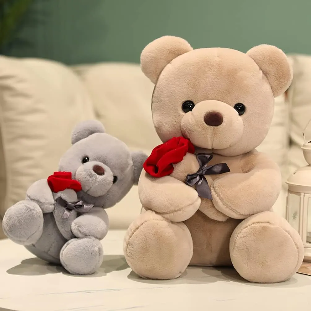 Teddy Bear Plush Stuffed Animal Valentines Teddy Bear with Rose,Cute Sweet Bear Great Gift for Your Loved One,Girlfriend Kids Birthday, Valentine, Christmas (9.84 inches, Brown)