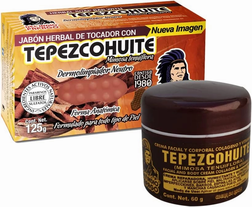 Tepezcohuite Night Facial Skin Cream 60g / 2.02 Fl Oz   Neutral Soap with Tepezcohuite 125g - Mexican Beauty - For All Skin Types - Nourishes - Softens - Paraben Free - Bundle