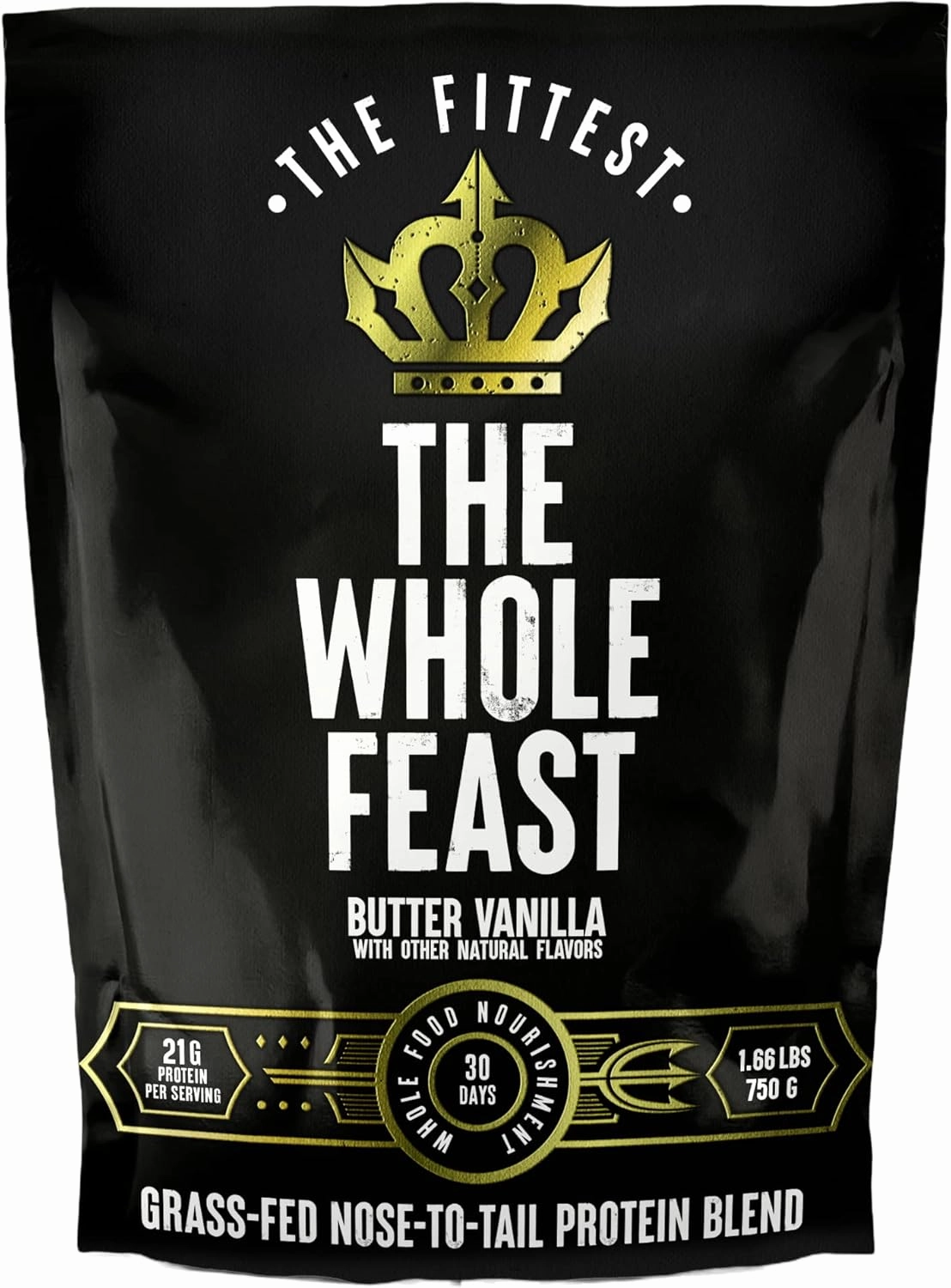 The Fittest Whole Feast Beef Protein Powder - Butter Vanilla - Grass Fed Nose to Tail Carnivore Blend Including Liver, Colostrum and Whole Bone - BCAAs - 14g Collagen - 21g Total Protein