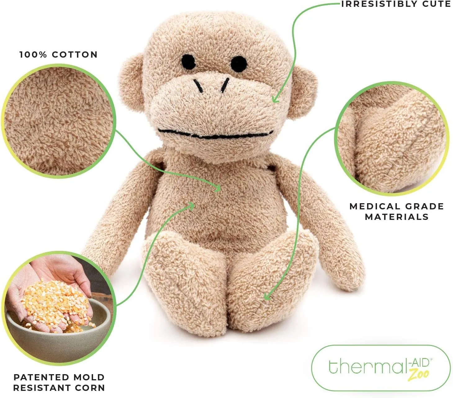 Thermal-Aid Zoo Microwavable Stuffed Animal - Plush Toy and Hot Cold Pack - Jo Jo The Monkey