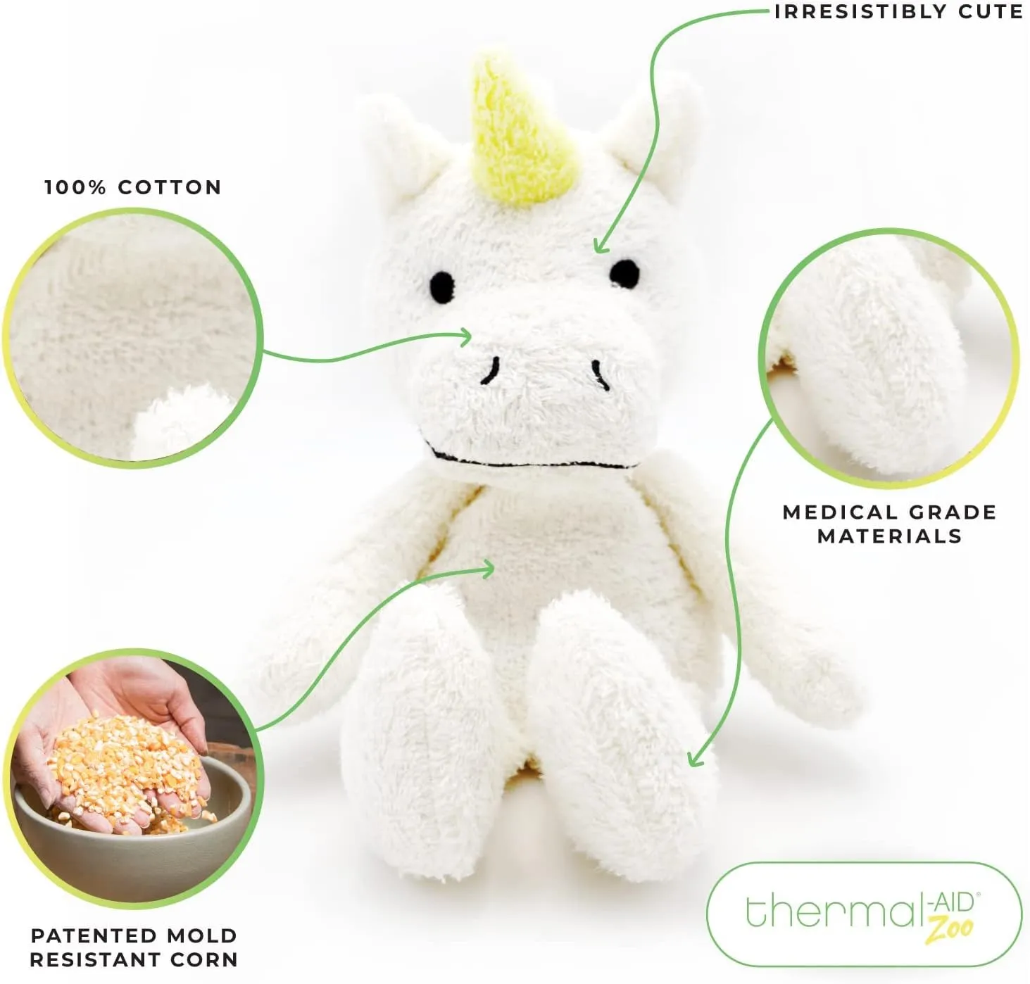 Thermal-Aid Zoo Microwavable Stuffed Animal - Plush Toy and Hot Cold Pack - Juno The Unicorn White