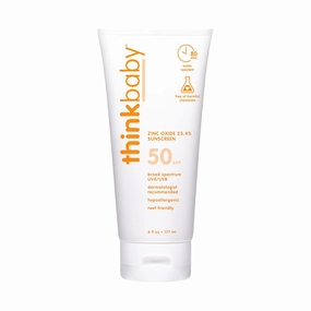 Thinkbaby SPF 50  Baby Mineral Sunscreen – Safe, Natural Sunblock for Babies - Water Resistant Sun Cream – Broad Spectrum UVA/UVB Sun Protection – Vegan Baby Sunscreen Lotion, 6 Oz.