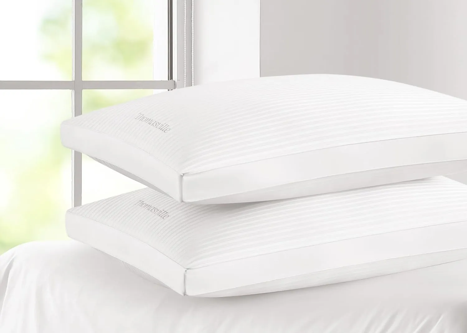 Thomasville 400 Thread Count Cotton Dobby Stripe Hotel Style Bed Pillow, Standard, White 2