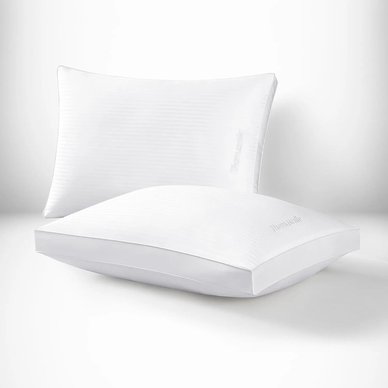 Thomasville 400 Thread Count Cotton Dobby Stripe Hotel Style Bed Pillow, Standard, White 2