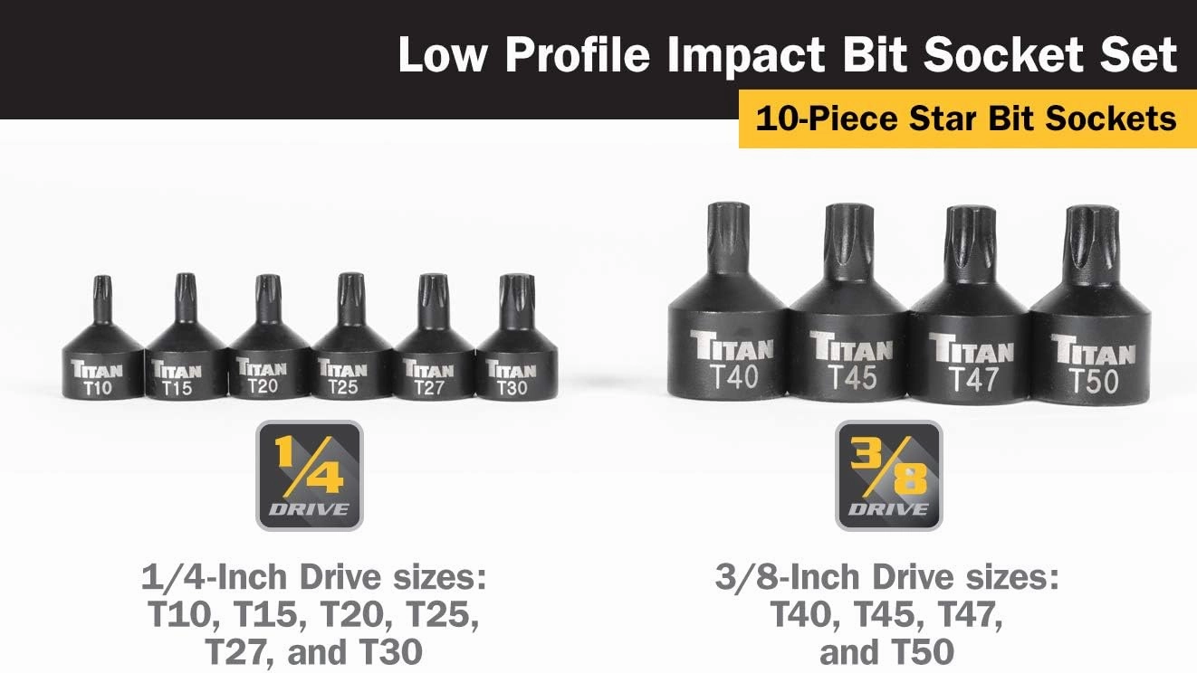 Titan 16142 10-Piece Low Profile Impact Star Bit Socket Set