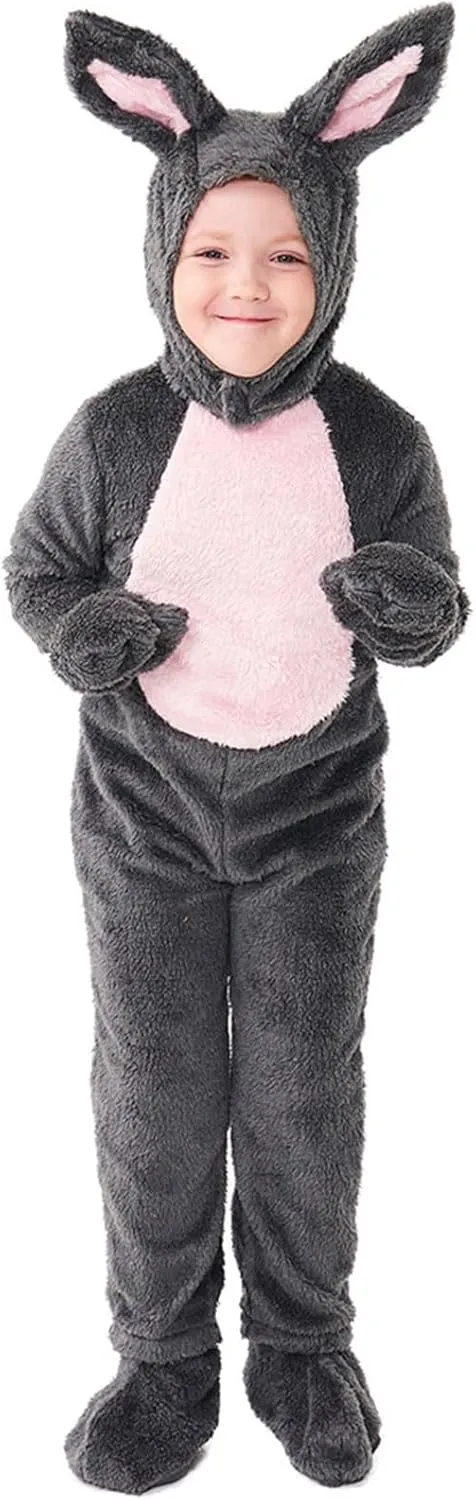 Toddler Winter Pajamas Toddler Grey Bunny Costume with Jumpsuit and Rabbit Ears for Playful Flannel Hooded