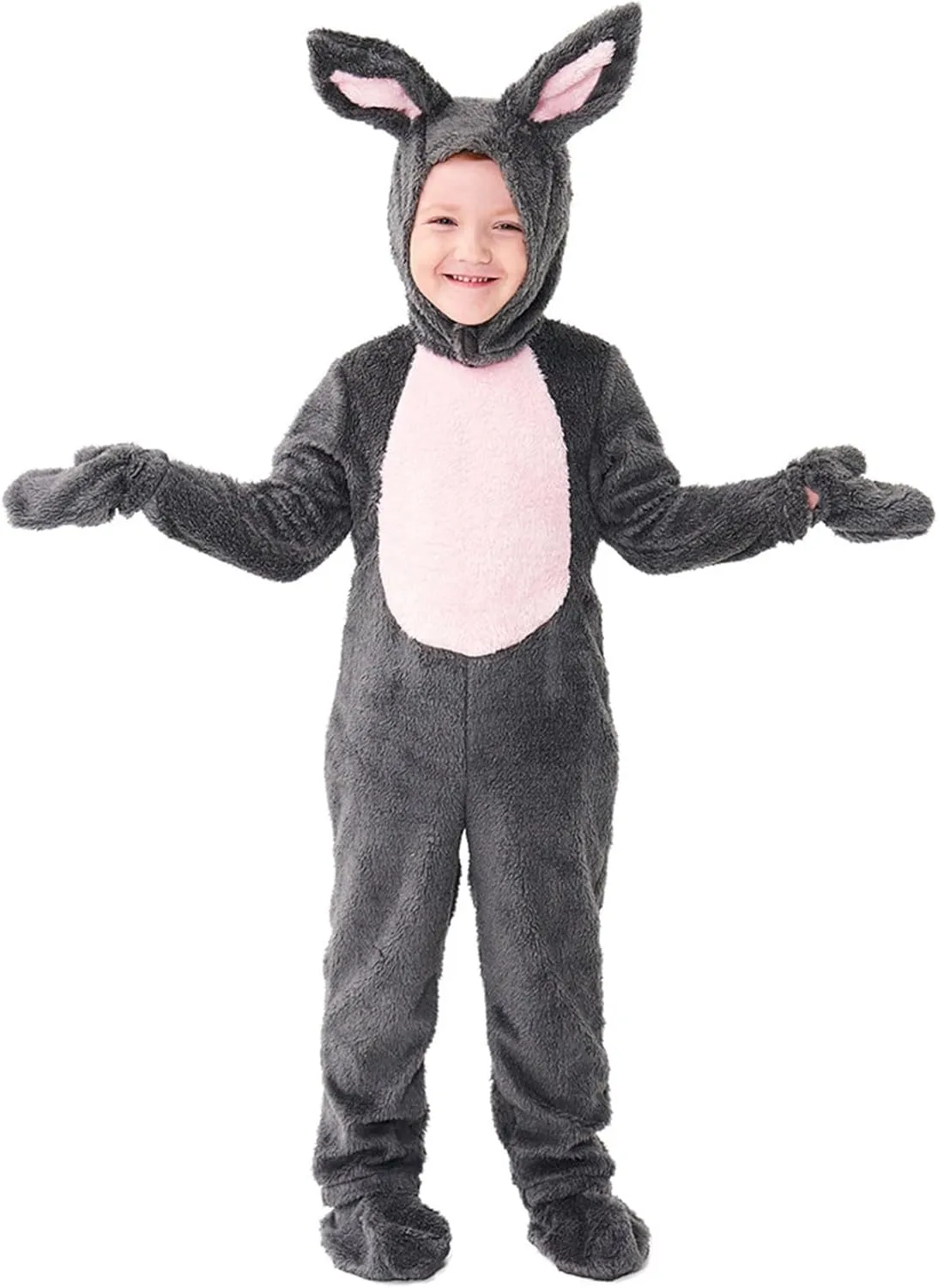 Toddler Winter Pajamas Toddler Grey Bunny Costume with Jumpsuit and Rabbit Ears for Playful Flannel Hooded