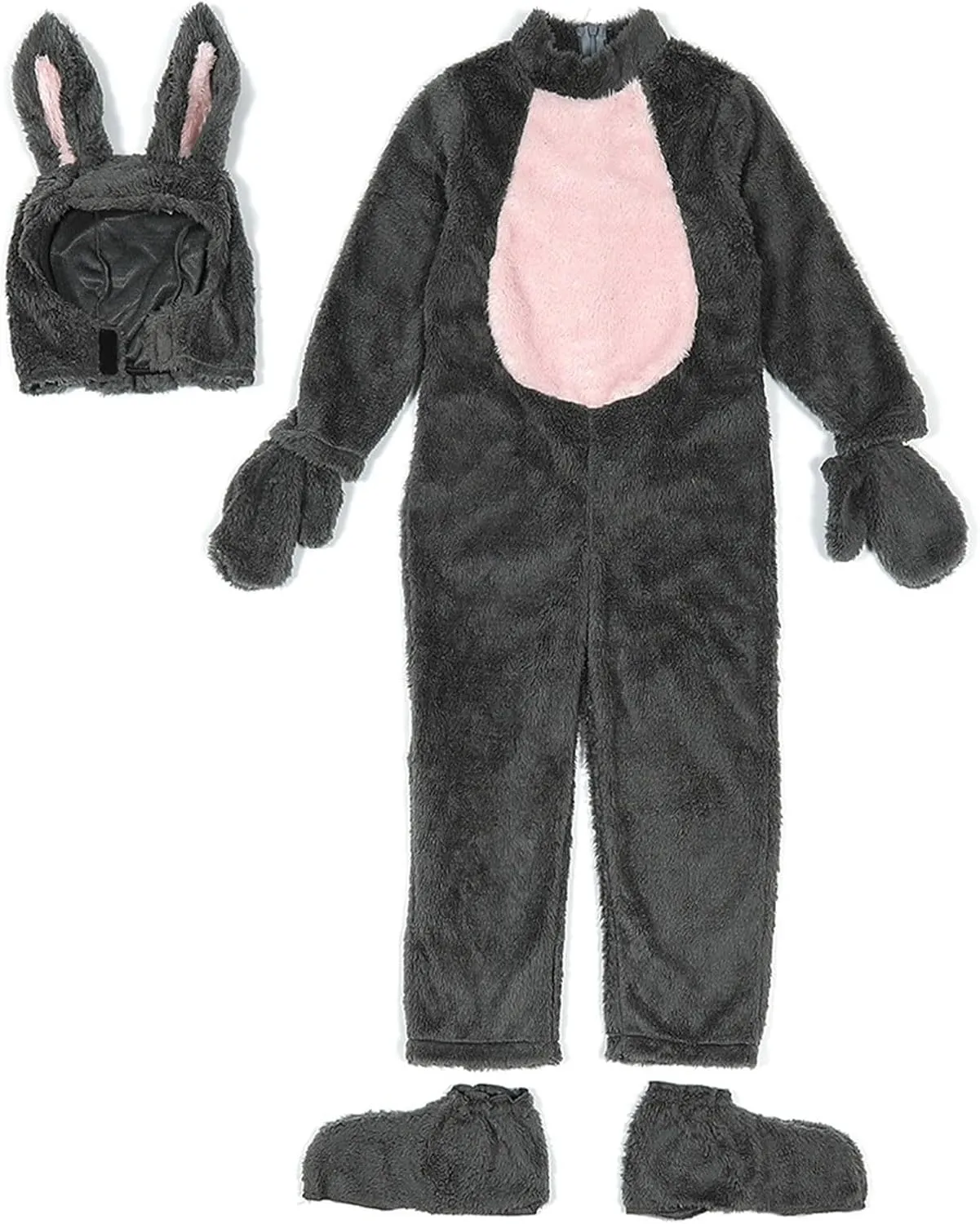 Toddler Winter Pajamas Toddler Grey Bunny Costume with Jumpsuit and Rabbit Ears for Playful Flannel Hooded