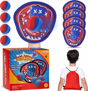 Toss and Catch Ball Game Set, Kids Toddler 4th of July Outdoor Toys for Pool Beach Yard Outside, Upgraded Baseball Glove & Sticky Balls, Birthday for All Ages 3-12 Year Old Boys Girls