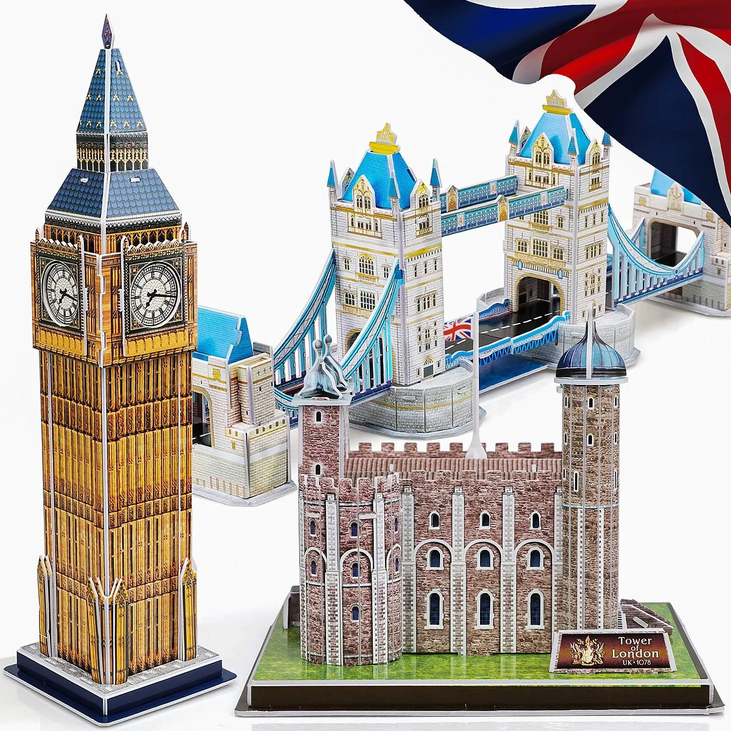 TOY Life 3D Puzzles for Adults and Kids UK - Educational Puzzles - Architectural Puzzles for Adults - Model Building Kits - 3D Model Set Big Ben, London Bridge, Tower of London for Kids Ages 8-10-12