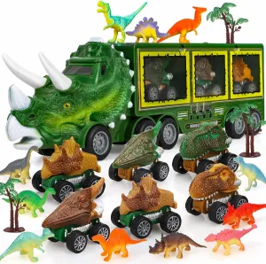 TOY Life Dinosaur Toys for Kids 3-5 5-7, 21 Pack Dinosaur Truck with 6 Pull Back Dinosaur Cars and Dinosaur Figure, Toddler Toys for Boys and Girls, Dinosaur Transport Carrier Truck for Kids