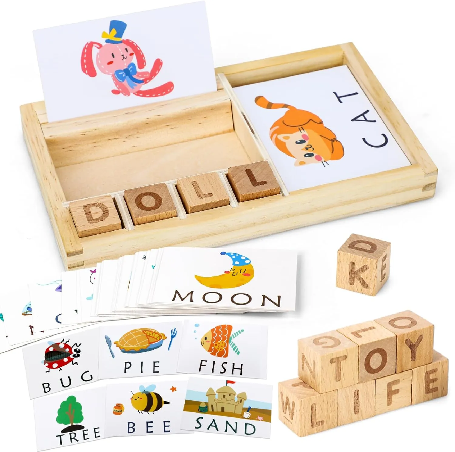 TOY Life Montessori Toys for 3-5 Year Old, Baby Alphabet Sight Words Flash Cards for Toddler, Reading Spelling Games, CVC Words for Kindergarten Preschool Learning & Education Activities Toys for Kids