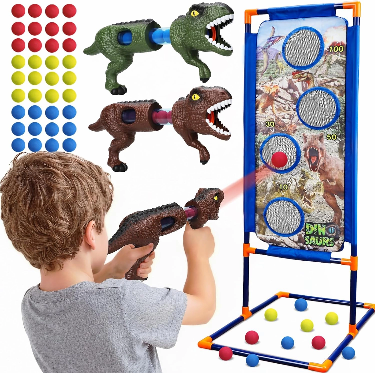 TOY Life Dinosaur Shooting Toys for Kids 5-7 with 2 Air Pump Guns, Target Shooting Games with 36 Foam Balls, Outdoor Activities Games for Kids Competition Game Gift for Boys