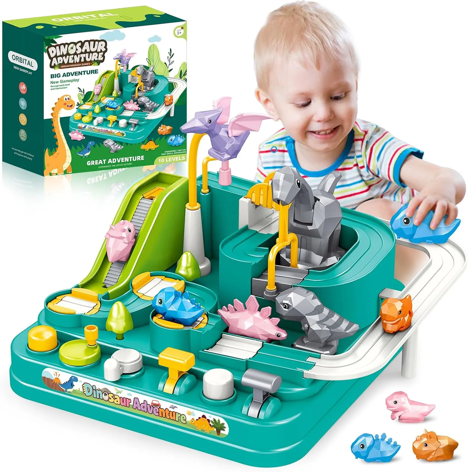 Toys for 3 Year Old Boy - Car Adventure Playset - Race Track Vehicle Toy Set for Boy Girls, Puzzle Rail Car Race Tracks for Kids Ages 3-5, Dinosaur Rescue Playset Preschool Educational Toys