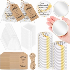 Tradder 50 Sets 2. 76" Compact Mirrors Bulk Inspirational Appreciation Women Employee Gifts Small Purse Pocket Makeup Mirrors for Graduation Gifts Wedding Bridal Souvenir Bags(Gold and White)