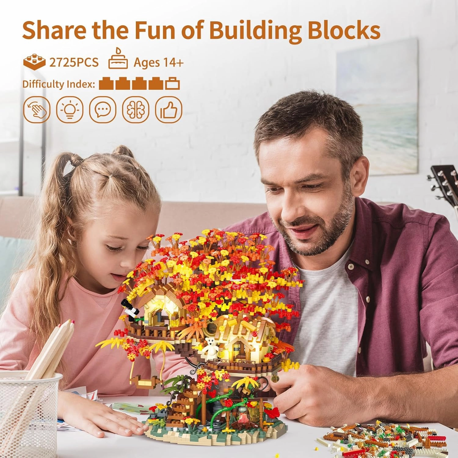 Treehouse Building Blocks Set with LED Lights-2725 PCS Micro Bricks,Akino Forest Style Building Toy Kit,Miniature Tree House Model Decor,Ideal Birthday, for Age 14  Adults