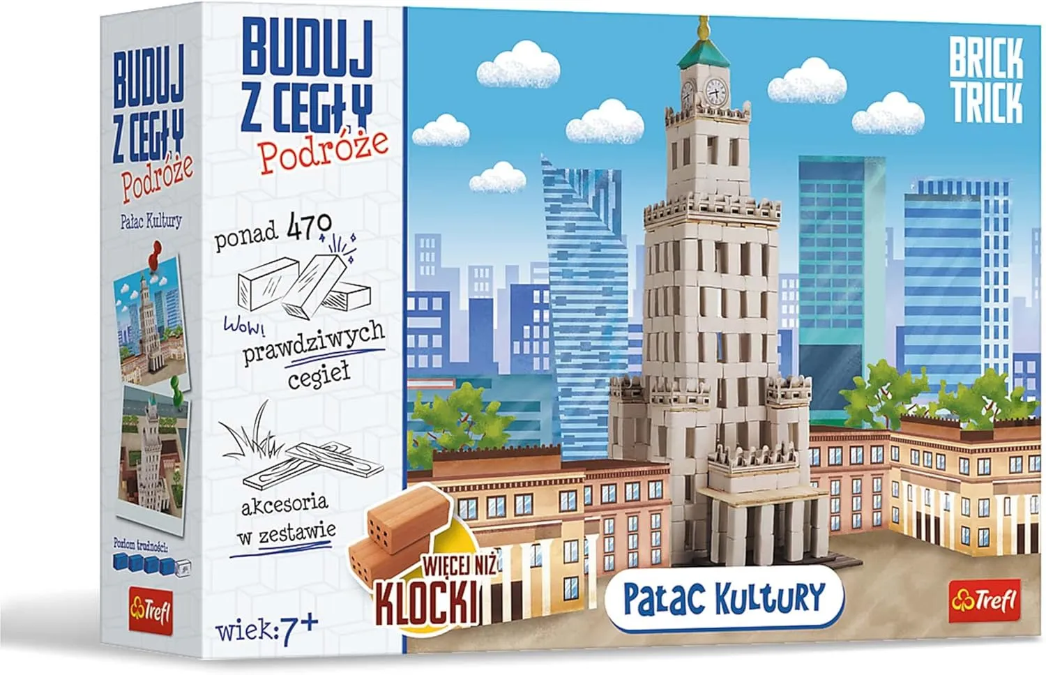 Trefl Brick Trick Travel, Construction with Brick - Culture Palace & Learning - 100% Natural Brick, EKO Blocks with Cones, Warshowau, Poland, Over 470 Bricks, DIY