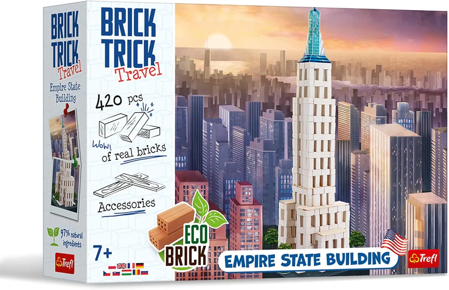 Trefl Travel: Empire State Building - Build from Brick Travel, New York EKO Bricks, 260 Bricks, Reusable, Creative Set for Children from 7 Years
