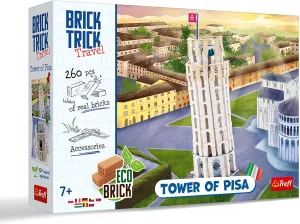 Trefl Travel: Tower of Pisa - Building Brick Travel, Leaning Tower of Pisa, EKO Brick, 260 Bricks, Reusable, Creative Set for Children from 7 Years