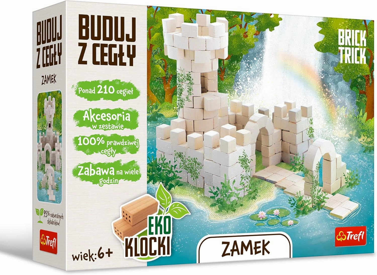 Trefl Brick Trick Build with Brick - Castle - 100% Natural Brick, Tower, Eco Brick Brick Building Bricks DIY Over 210 Bricks Reusable Building Fans Creative Set for Children from 6 Years Old