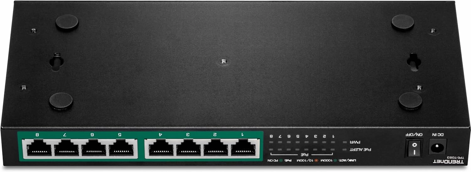 TRENDnet 8-Port Gigabit PoE  Switch, 65W PoE Power Budget, 16Gbps Switching Capacity, IEEE 802.1p QoS, DSCP Pass-Through Support, Fanless, Wall Mountable, Lifetime Protection, Black, TPE-TG83
