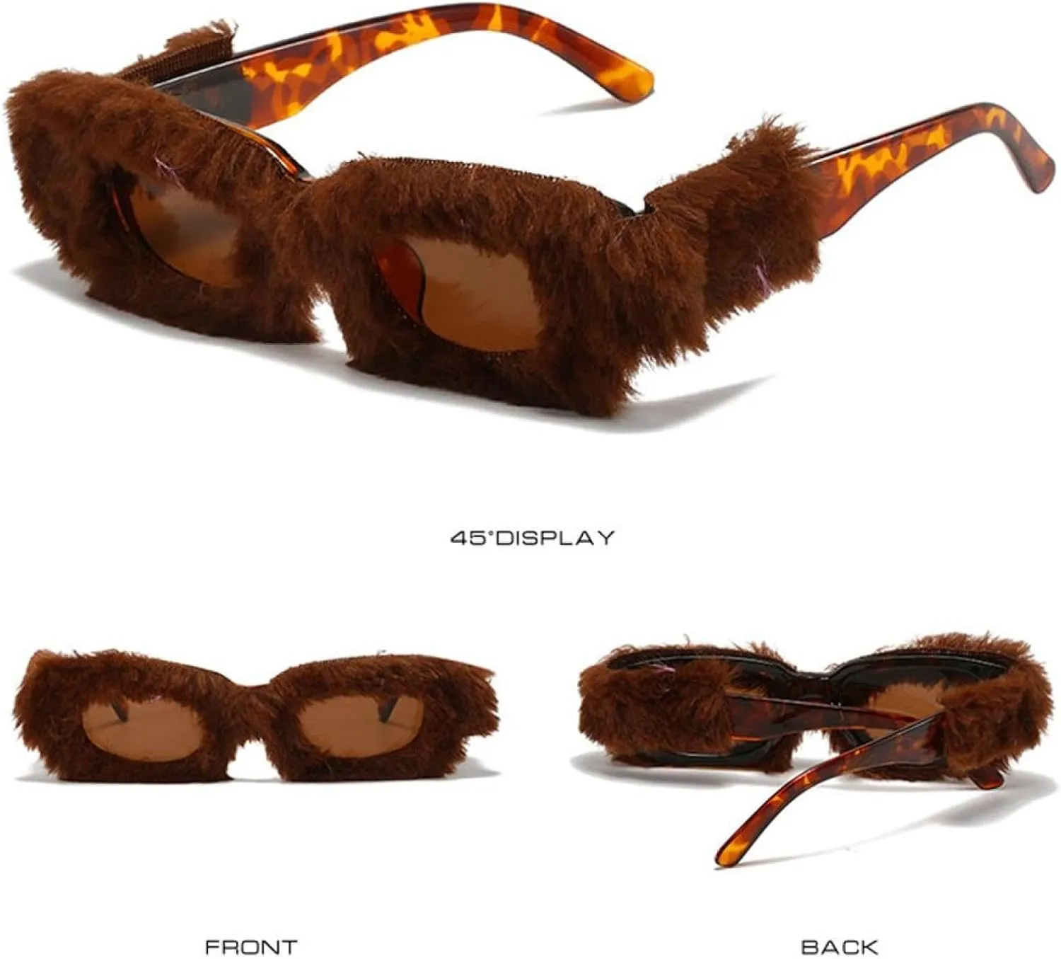 Trendy Rectangle Sunglasses Women Punk Plush Sun Glasses Ladies Uv400 Shades Fashion