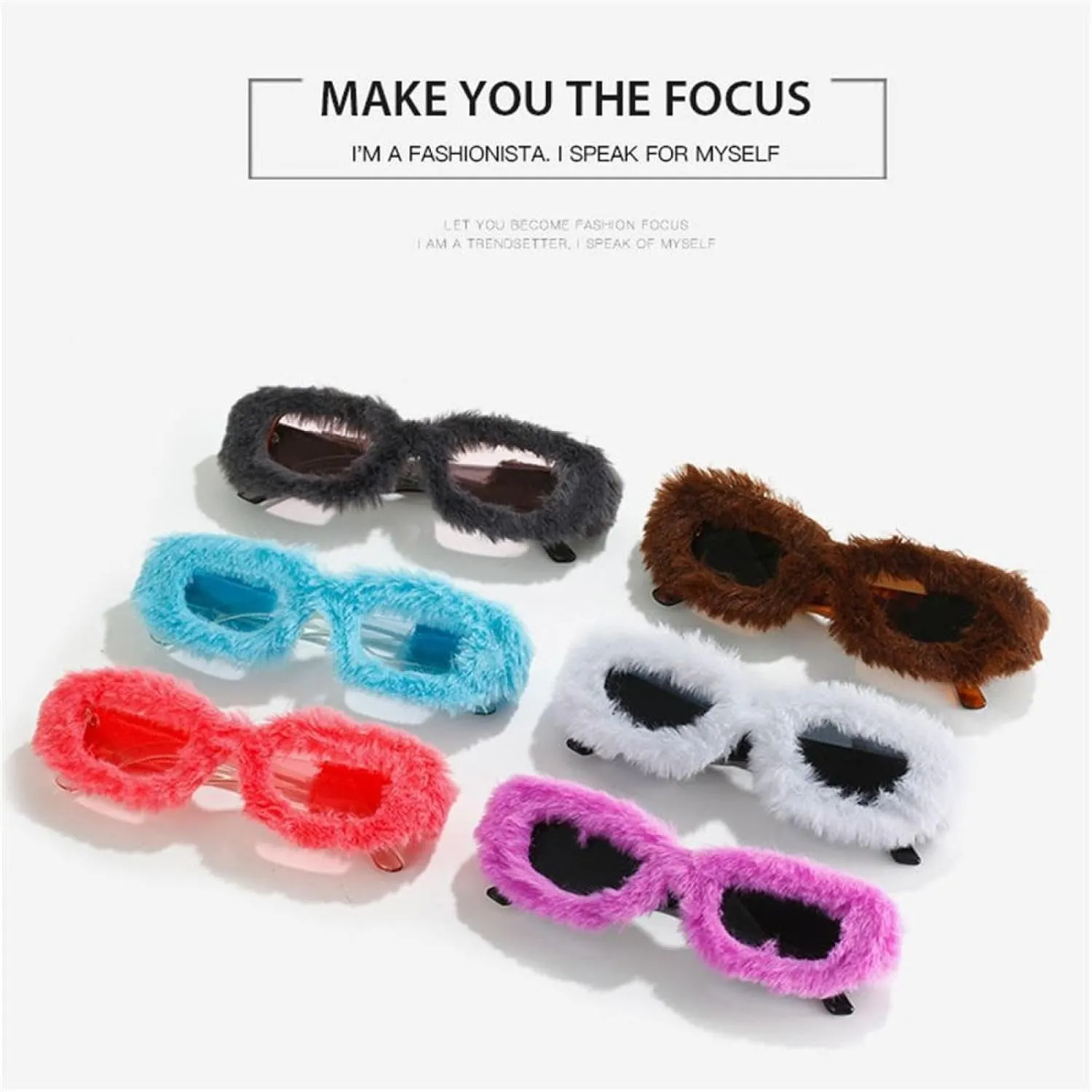 Trendy Rectangle Sunglasses Women Punk Plush Sun Glasses Ladies Uv400 Shades Fashion