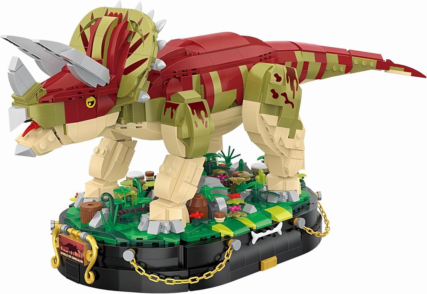 Triceratops Building Block Playset, 1667 Pieces with Original Scene Music, Gifts for Adults and Children.