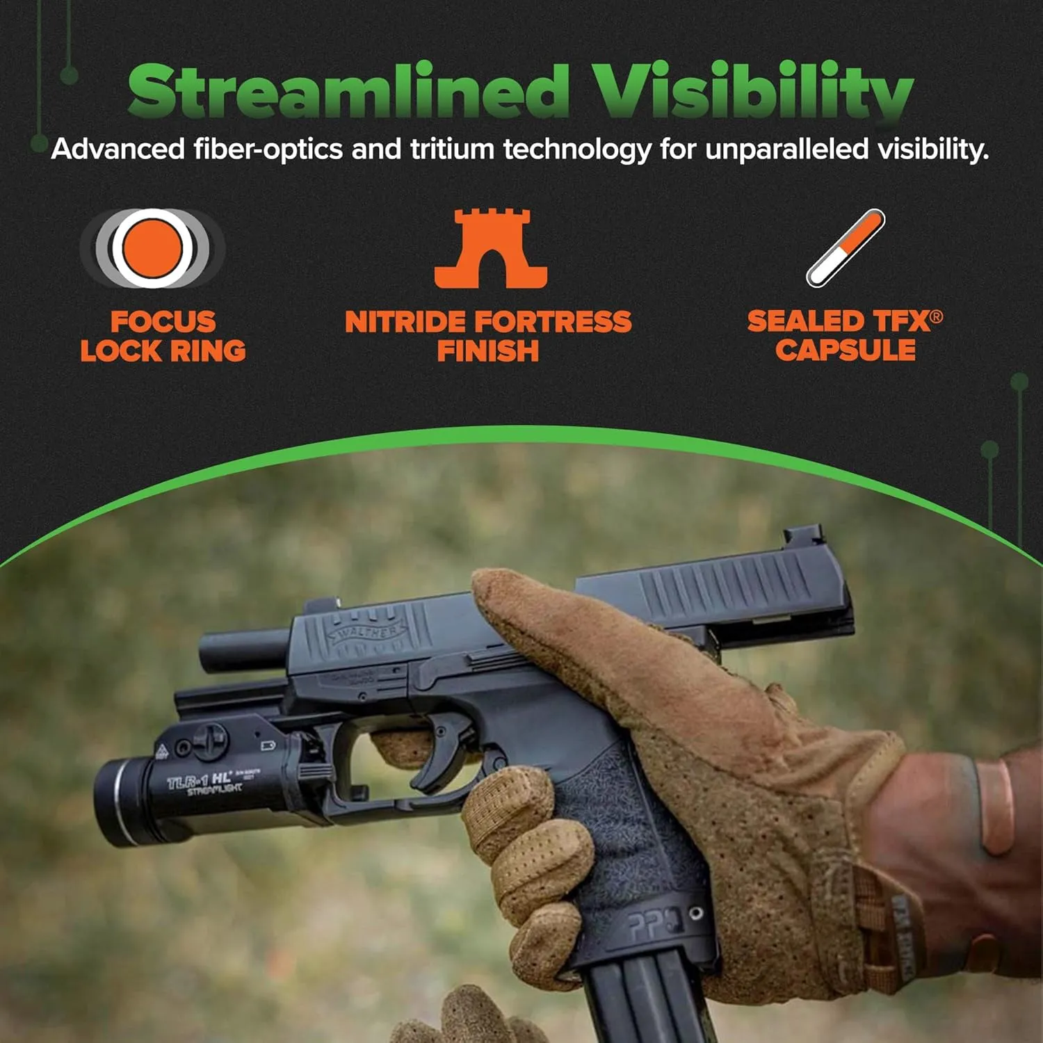 Tritium Pro Night Sights, Compatible with Smith & Wesson Handgun Models Glow-in-The-Dark Front & Rear Gun Sight Set with Focus Lock Front Ring