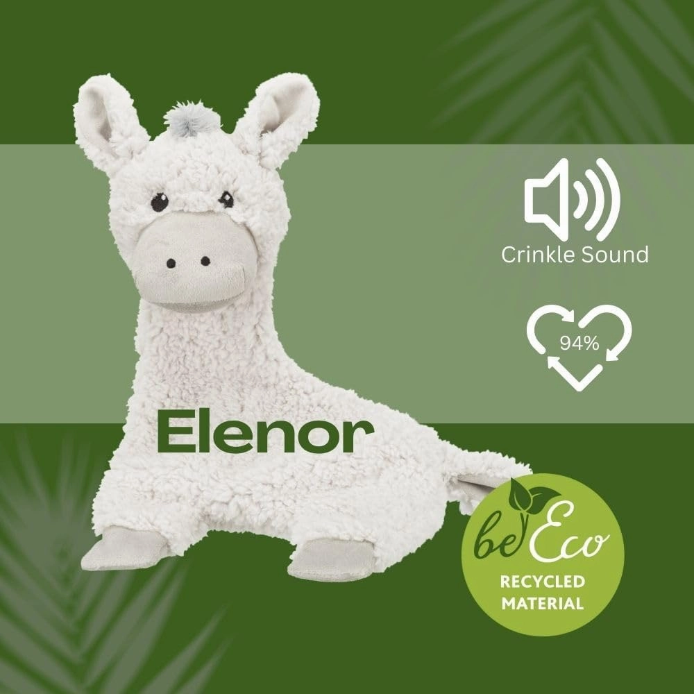 TRIXIE Be Eco Elenor The Donkey Plush and Crinkle Dog Toy for All Dogs, 16" No Stuffing with Squeaker Toy, 94% Recycle Material