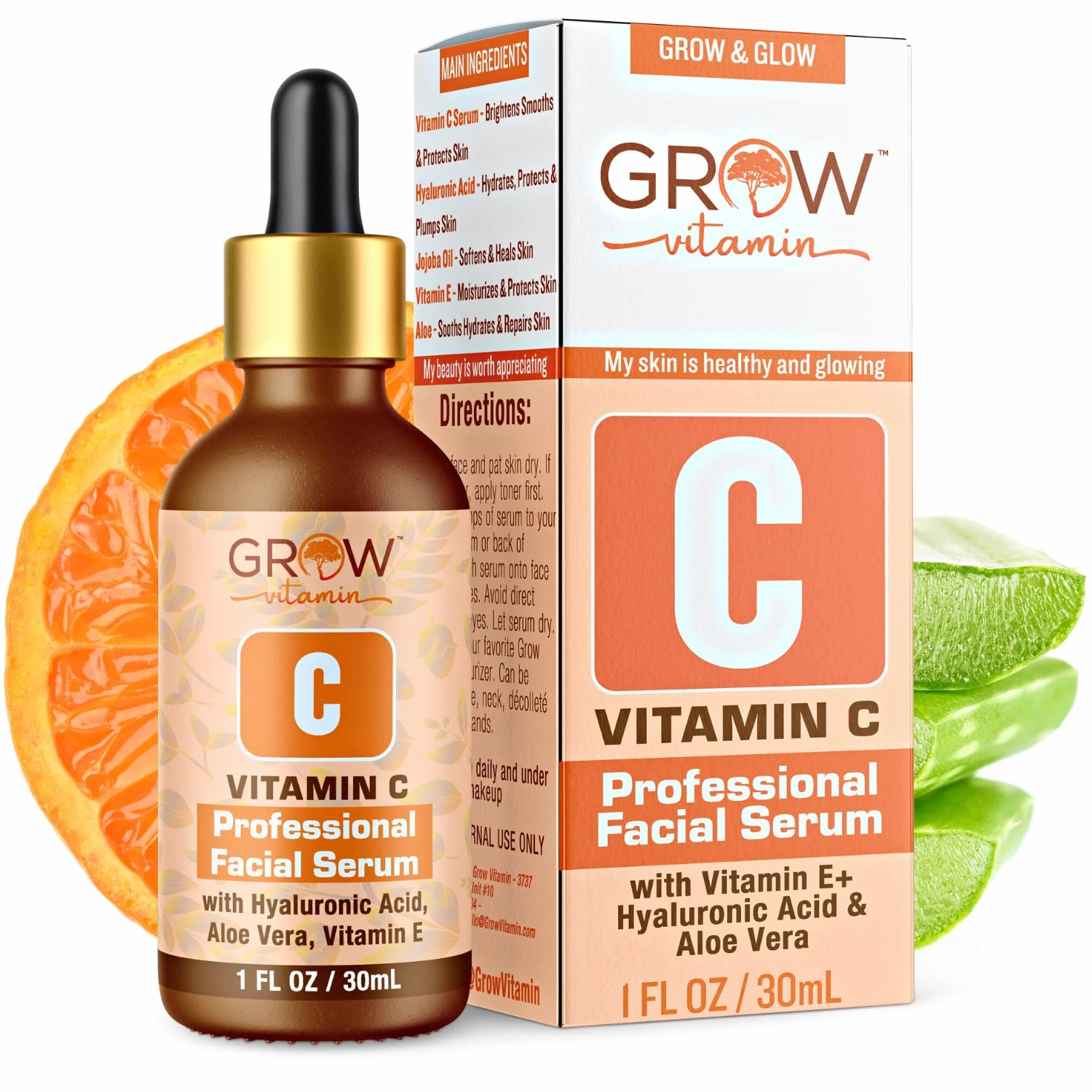 True Skin Vitamin C Serum for Face with Hyaluronic Acid, Vitamin E, Aloe Vera and Jojoba Oil, Hydrating & Brightening Serum for Anti Aging, Dark Spots, Fine Lines & Wrinkles, 1 fl oz